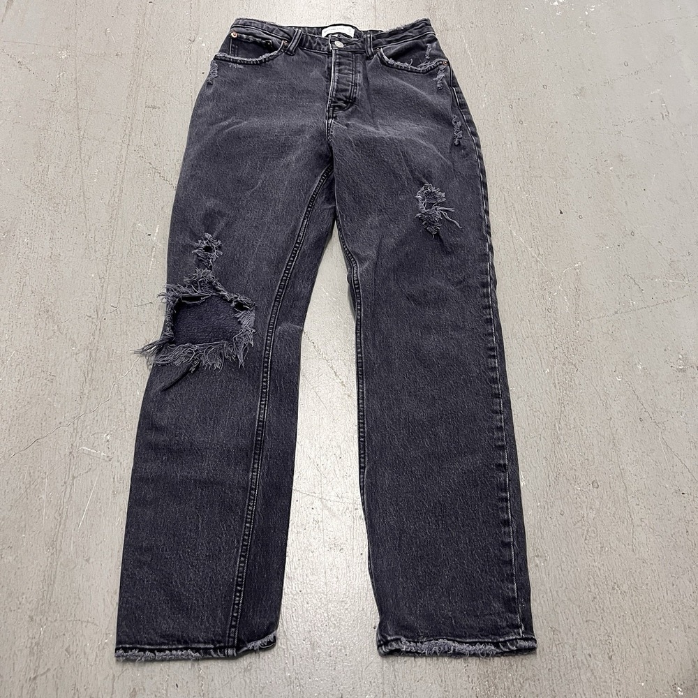 Abercrombie & Fitch Women's 27/4R Dad High Rise Jeans Black Distress Button Fly
